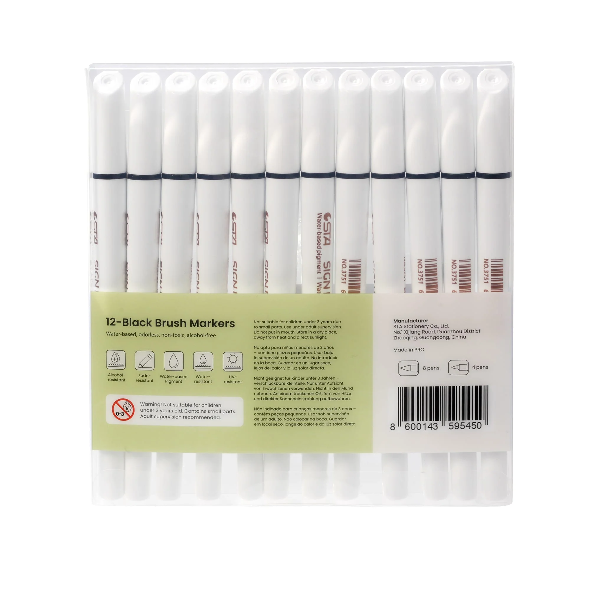 12-Piece Black Brush Markers - Image 4