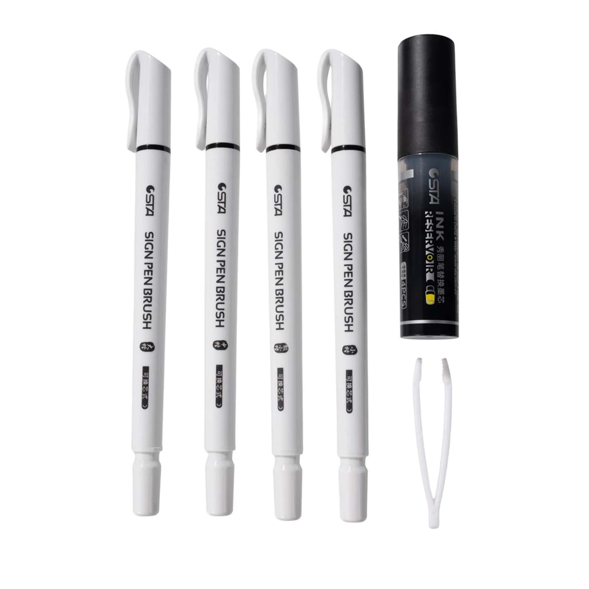 4-Piece Refillable Black Brush Markers - Image 3