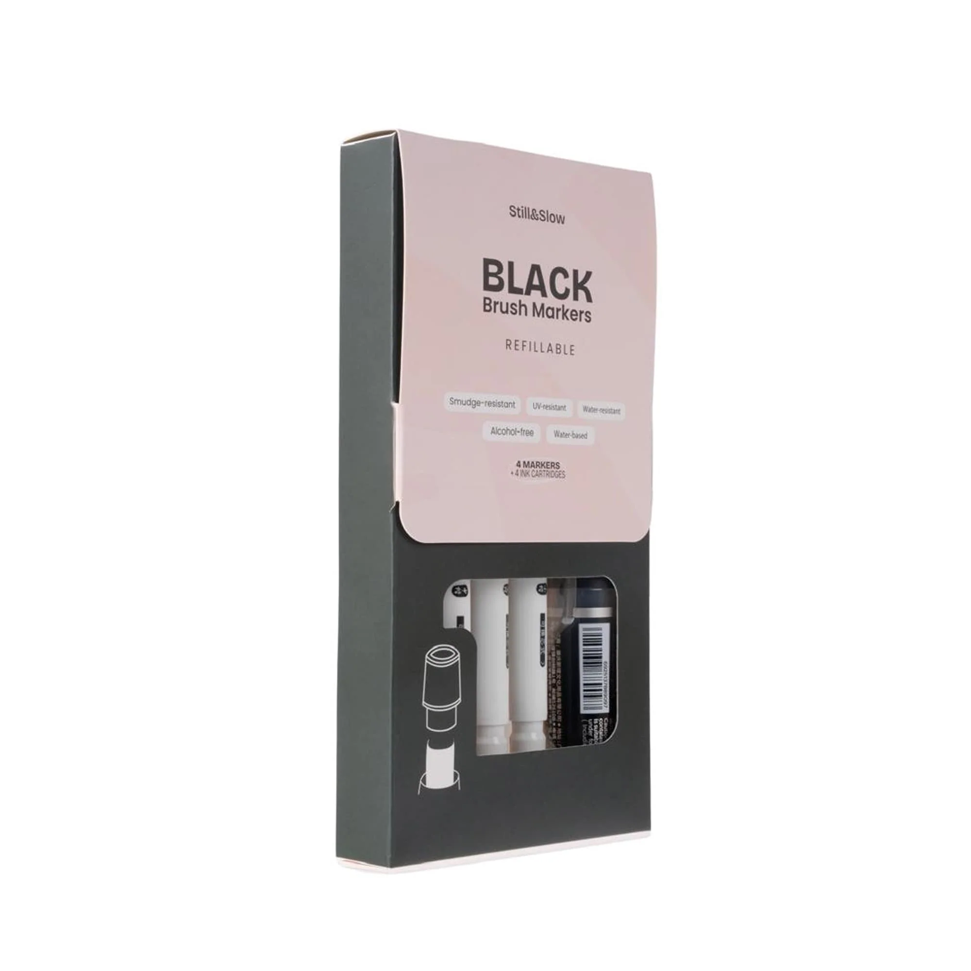 4-Piece Refillable Black Brush Markers - Image 9